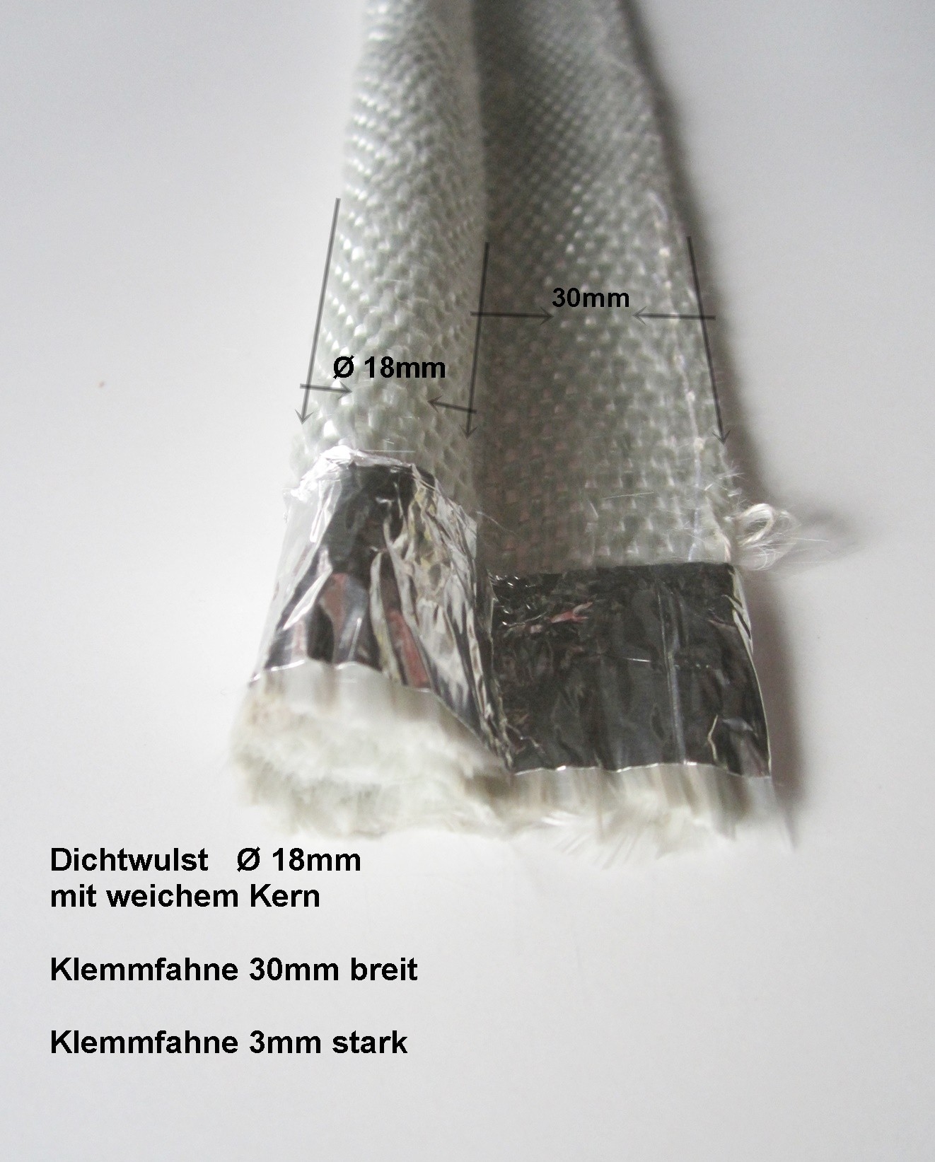 Maschinenbau Fahnenprofil Fahnendichtung 18mm Klemmfahne 30mm Glasfasertextil 450°C
